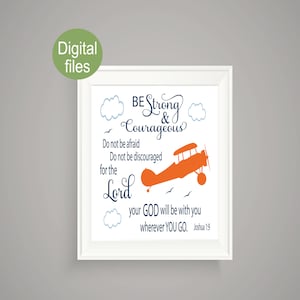airplane nursery wall decor airplane nursery baby boy nursery be strong and courageous aviation art instant download joshua 1 9 bible verse