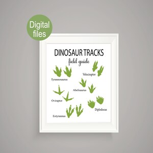 dinosaur wall decor dinosaur nursery wall art dino footprints digital file printable dinosaur room wall art T rex black and green dino track