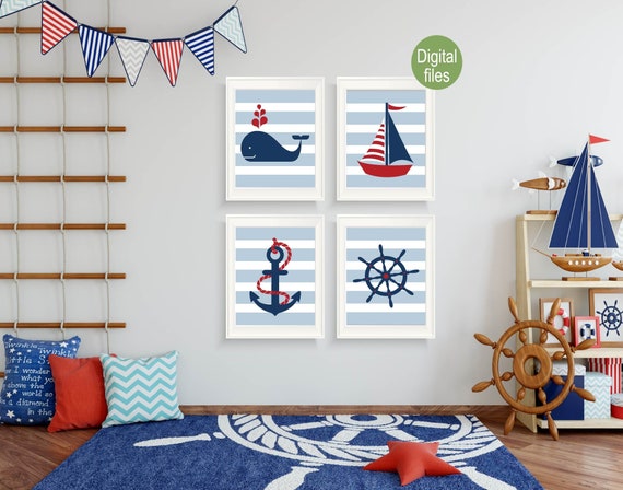 Nautical Nursery Wall Prints Wall Decor Nautical Theme Digital