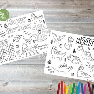 Dinosaur party coloring sheet birthday party coloring sheet activity sheet placemat coloring page
