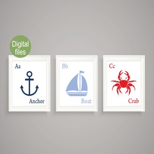 nautical nursery wall decor nautical nursery baby boy nursery nautical alphabet abc wall decor anchor sailboat crab printable wall art