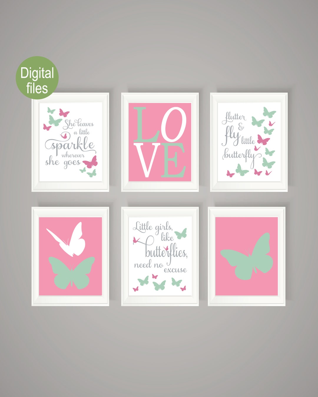 Butterfly Nursery Printable Wall Decor Pink and Gray Baby Girl ...