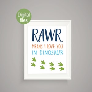 dinosaur wall decor rawr means I love you in dinosaur nursery wall art digital file printable dinosaur room wall art T rex navy and orange
