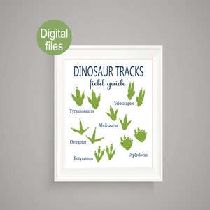 dinosaur wall decor dinosaur nursery wall art dino footprints digital file printable dinosaur room wall art T rex navy and green dino tracks