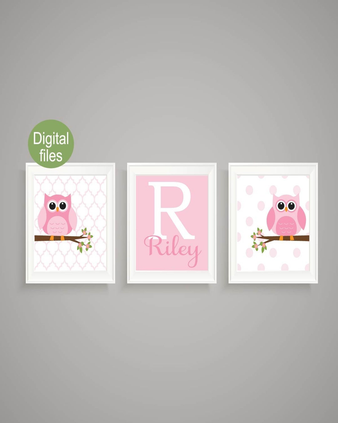 Owl Nursery Wall Decor Printable Files Digital Files Polka Dots Lattice ...