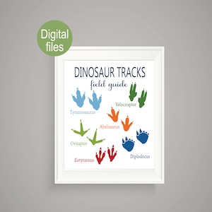 dinosaur wall decor dinosaur nursery wall art dino footprints digital file printable dinosaur room wall art T rex navy and orange dino track