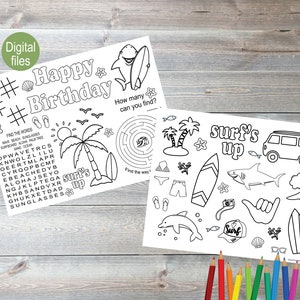 surf party coloring sheet birthday party coloring sheet activity sheet placemat coloring page
