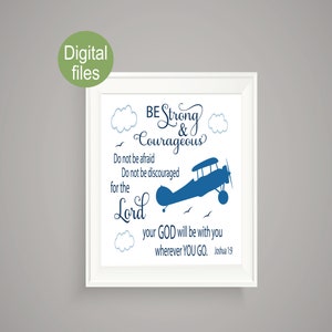 airplane nursery wall decor airplane nursery baby boy nursery be strong and courageous aviation art instant download joshua 1 9 bible verse