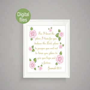 For I know the plans I have for you Jeremiah 29:11 wall decor wall print inspirational baby girl nursery pink and gold decor shower gift