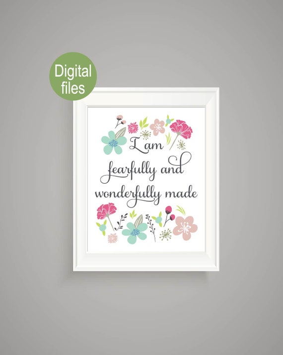 baby girl nursery wall decor I am fearfully and wonderfully made baby girl  flowers nursery inspiration nursery quote nursery wall prints