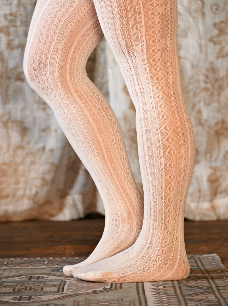 Women's Lace Stockings. Stretchy Lace Tights. Ivory. Etsy