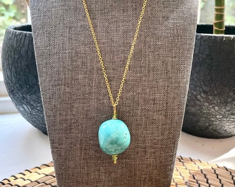 Turquoise and Gold Necklace for Women, Peridot Beads Necklace for Girlfriend, August Birthstone Jewelry for Her, Mother's Day Gift for Mom