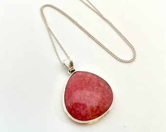 Rhodochrosite Pendant Necklace for Women, Sterling Silver Necklace for Mom, Teardrop Necklace Pink for Daughter, Summer Gift for Her