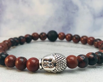 Wood Bracelet for Men, Buddha Bracelet, Natural Sandalwood, Lava Diffuser Bracelet, Fifth Anniversary Gift, Valentines Day Gift for Husband