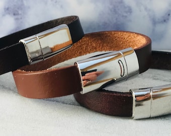 Personalized Leather Gift Bracelet for Husband, 3rd Anniversary Gifts, Leather and Silver Bracelet for Men, Father’s Day Gift from Wife