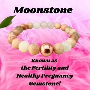 Fertility Bracelet Rose Quartz, Moonstone Beaded Bracelet Women, Healthy Pregnancy Crystal, Postpartum Gift New Mom, Mothers Day Gift Mom image 4