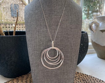 Circle Pendant Necklace for Women, Sterling Silver Necklace Chain, Boho Statement Necklace for Her, Postpartum Gift for Mom
