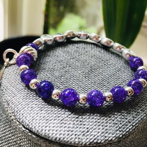 Name Bracelets Beaded, Initial Bracelet for Women, Custom Charm Bracelet for Girls, Purple Quartz Crystal Beads, Mothers Day Gift Bracelets image 5