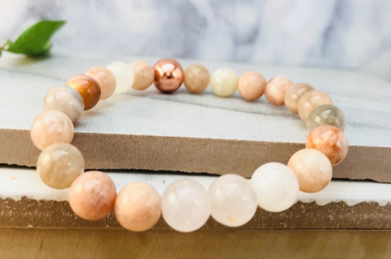 Fertility Bracelet Rose Quartz, Moonstone Beaded Bracelet Women, Healthy Pregnancy Crystal, Postpartum Gift New Mom, Mothers Day Gift Mom image 2