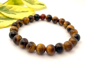 Tigers Eye Bead Bracelet for Men, Root Chakra Jewelry for Him, Protection Bracelet for Health for Dad, Christmas Gift Idea for Boyfriend