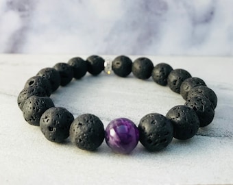 Lava Bead Bracelet for Women, Diffuser Bracelets Beads, Amethyst Jewelry for Girls, February Birthstone Jewelry, Mother’s Day Gift for Mom