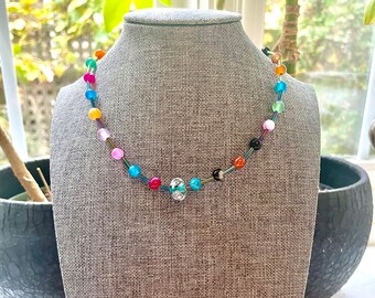Agate Choker Necklace for Women, Multi Color Agate Bead Necklace for Her, Rainbow Necklace for Teen Girls, Christmas Gift Choker for Her