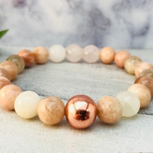 Fertility Bracelet Rose Quartz, Moonstone Beaded Bracelet Women, Healthy Pregnancy Crystal, Postpartum Gift New Mom, Mothers Day Gift Mom image 1