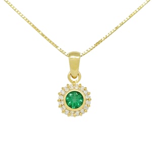 Emerald and Diamond Pendant Necklace, 18K Yellow Gold, High Quality Natural Emerald and Genuine Diamonds, Real Emerald Jewelry, May Gemstone