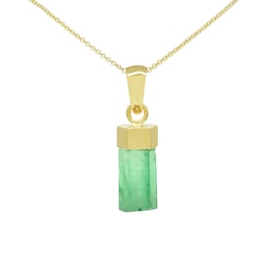 Uncut Emerald Pendant Necklace in 18K Gold With 2.85 Raw Natural Emerald Crystal, May Birthstone Jewelry, Men&#39;s Necklace
