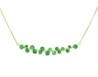 18K Gold Emerald Necklace: Colombian Gemstone Branch Jewelry