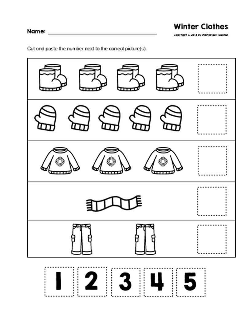 30 cut and paste numbers 1 5 bw printable worksheets etsy