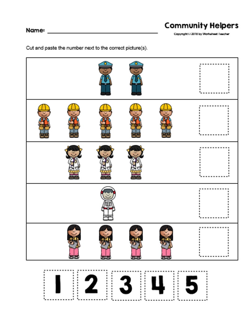 30 Cut And Paste Numbers 1 5 Printable Worksheets Preschool Etsy