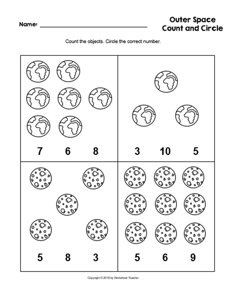 4 Printable Outer Space Count and Circle Numbers 0-10 | Etsy