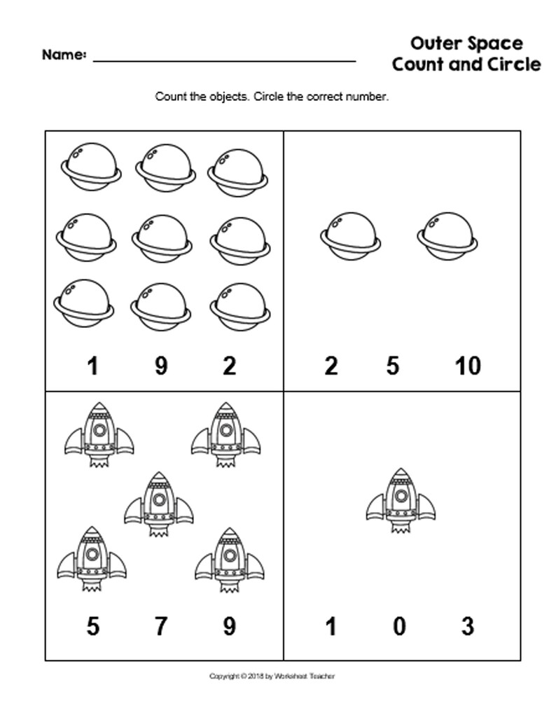 4 Printable Outer Space Count and Circle Numbers 0-10 | Etsy