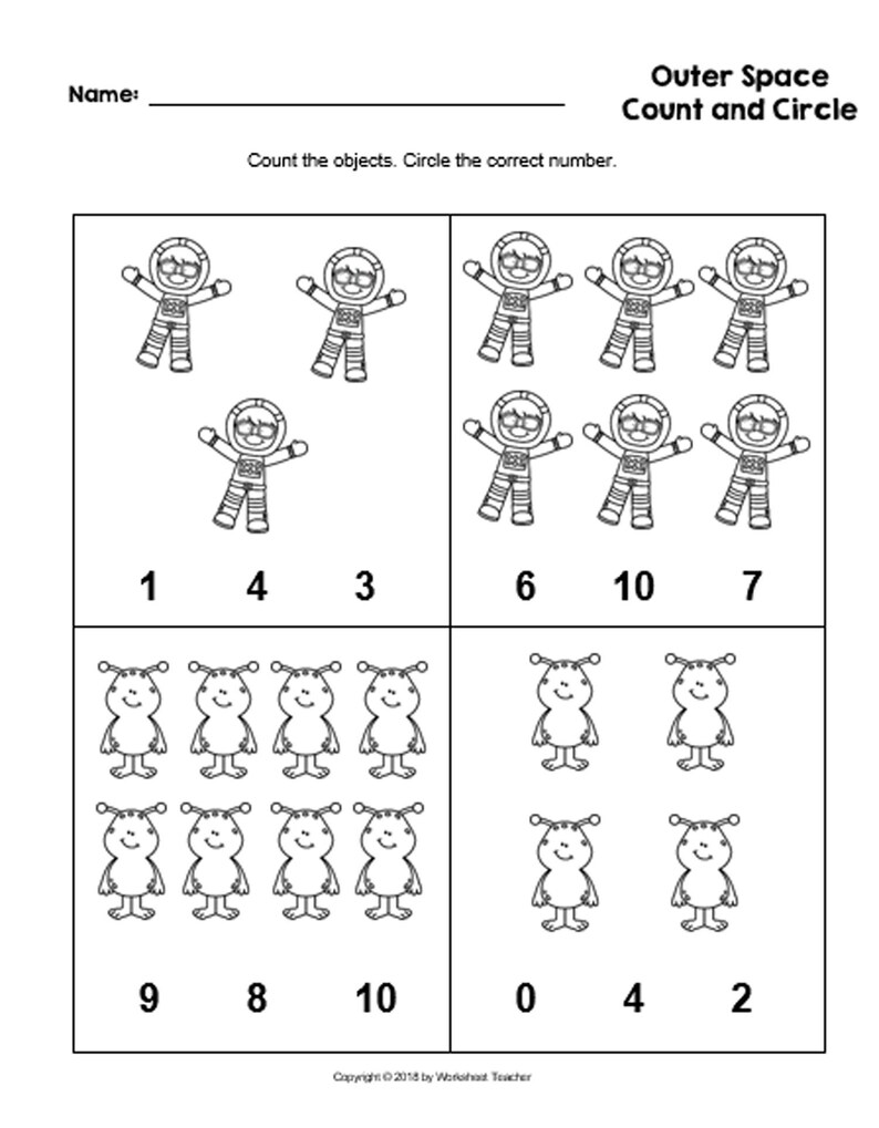 4 Printable Outer Space Count and Circle Numbers 0-10 | Etsy