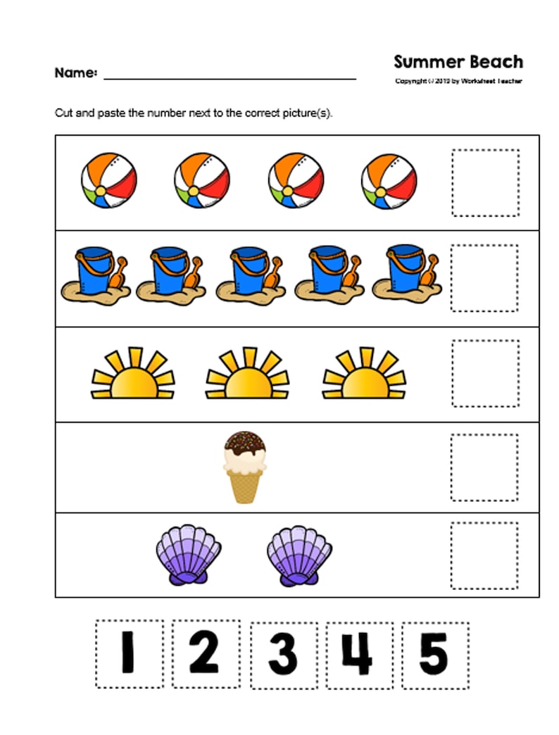 30 Cut and Paste Numbers 1-5 Printable Worksheets Preschool | Etsy