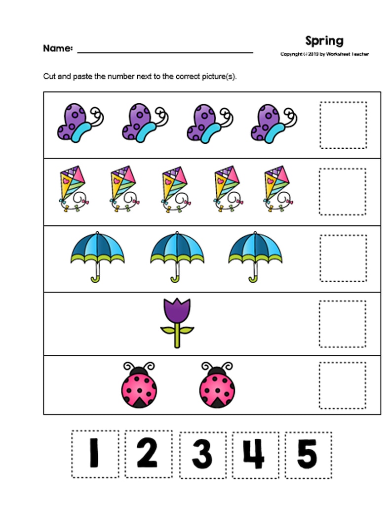 30 cut and paste numbers 1 5 printable worksheets