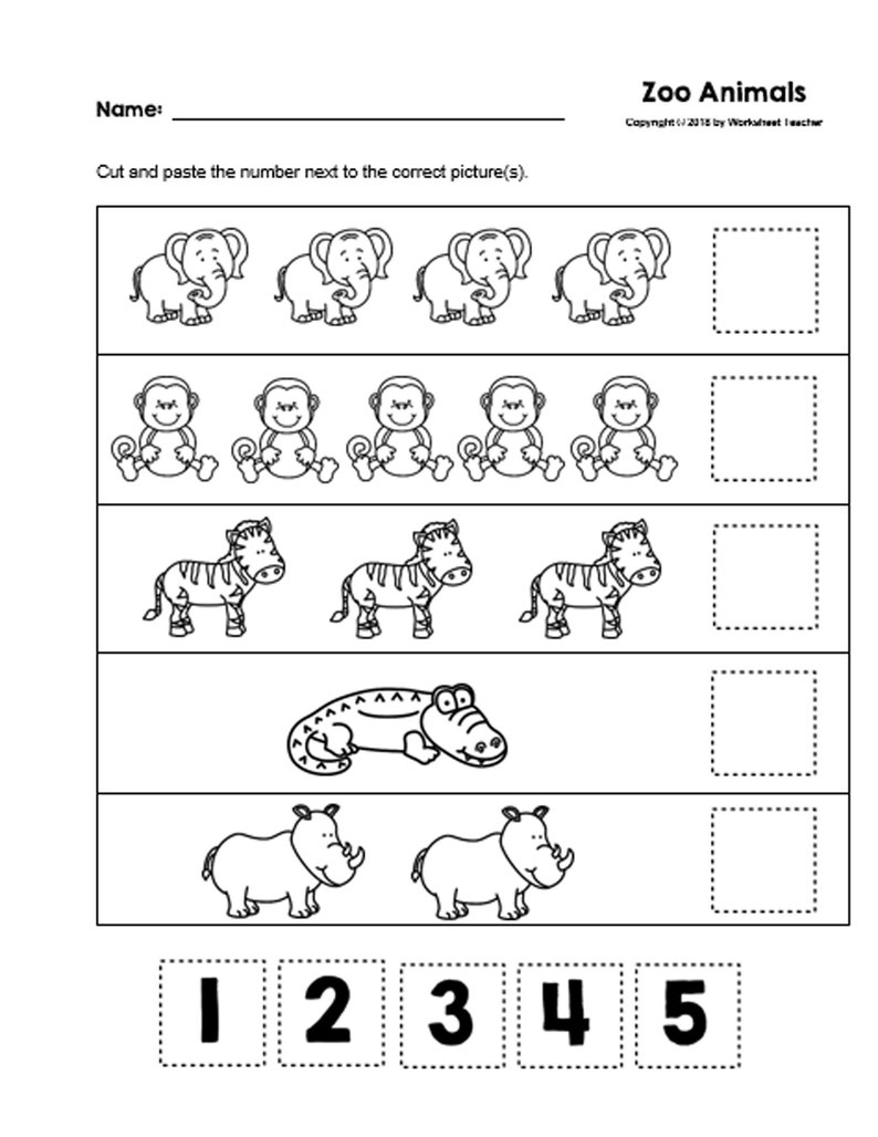 30 cut and paste numbers 1 5 bw printable worksheets etsy