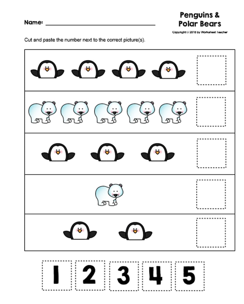 30 cut and paste numbers 1 5 printable worksheets