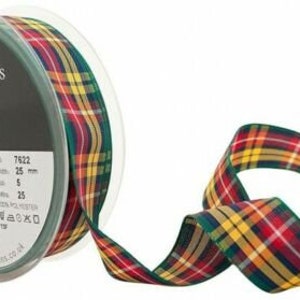 3 mètres de ruban tartan Buchanan - Choix de largeurs. Authentique clan écossais, nœuds à carreaux, emballage de Noël, rouge jaune