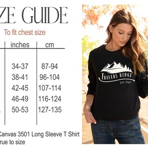 May include: Size chart for a Bella Canvas 3501 long sleeve t-shirt. The chart shows chest sizes in inches and centimeters for sizes S, M, L, XL, and 2XL. The text "Runs true to size" is below the chart.