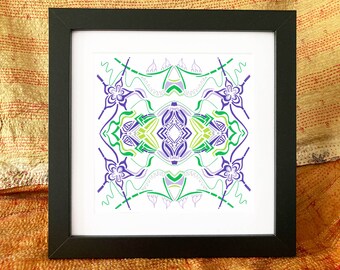 Colour Connection Art, Symmetrical Pattern, Meditation, Square PRINT or MINI Print, Wall Art, Home Decor, Handmade Illustration, UNFRAMED