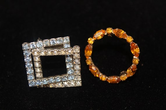 2 Colorful Art Deco Rhinestone Brooches - image 5