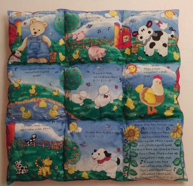 Old McDonald Song Lyrics Puff Quilt Crib Baby Kids Toddler CottonFlannel Blanket Handmade Designer Inspired 25x25