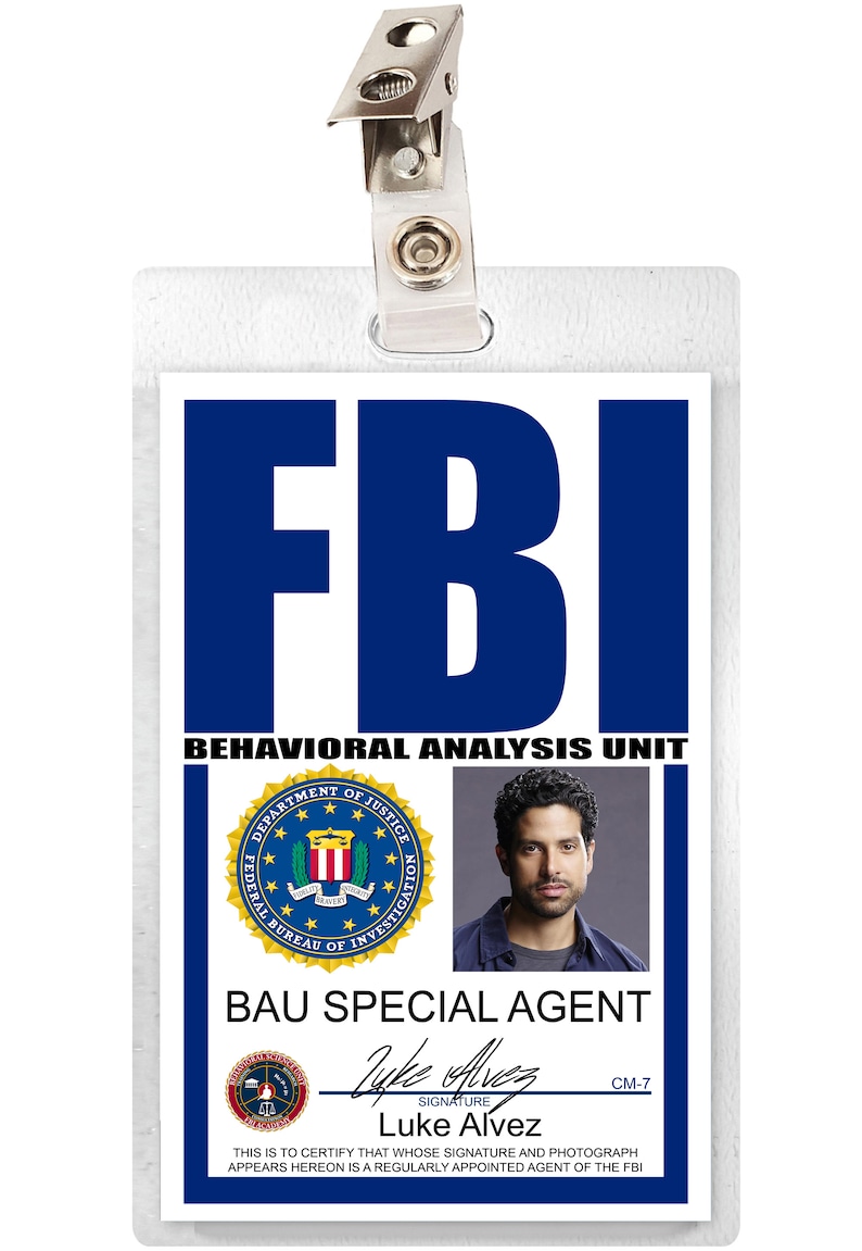 Criminal Minds TV Show Luke Alvez FBI ID Badge Card Cosplay Costume Name Tag image 2