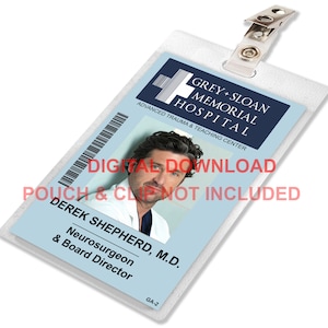 Grey&#39;s Anatomy DEREK SHEPHERD Sloan Memorial Hospital ID Badge Card Cosplay Kostuum Naamplaatje Afbeelding downloaden