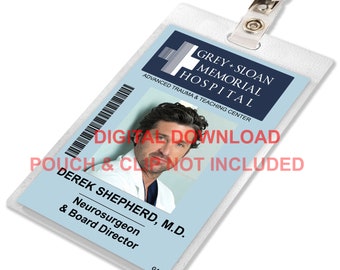 Grey's Anatomy DEREK SHEPHERD Sloan Memorial Hospital ID Insignia Tarjeta Cosplay Traje Nombre Etiqueta Imagen Descargar