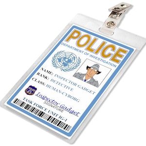 INSPECTOR GADGET, Metro Police, Detective ID Badge, Card, Name Tag, for Cosplay Costume