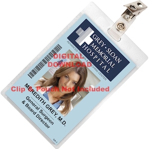 Grey's Anatomy MEREDITH GREY Sloan Memorial Hospital ID Badge Card Costume Cosplay Nome Tag Immagine Download