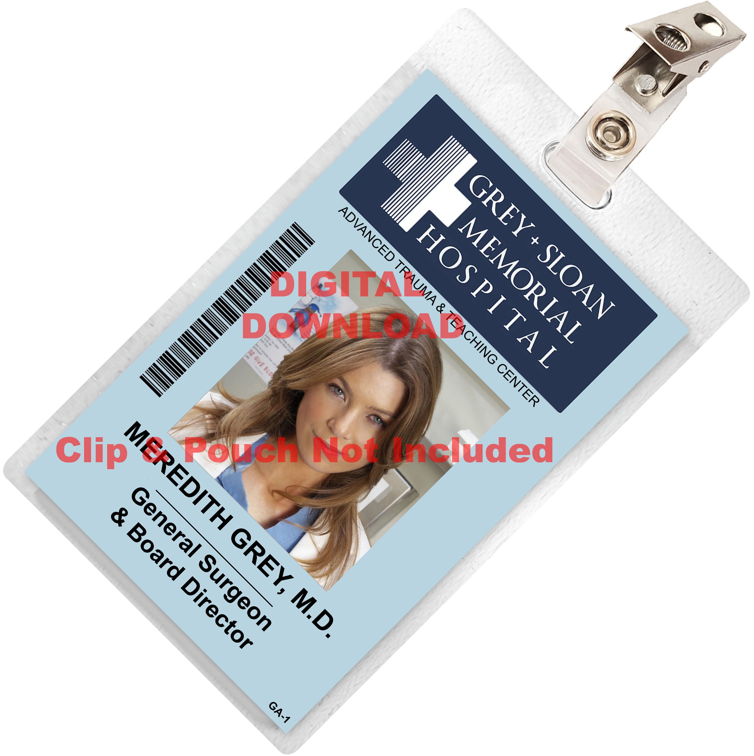 Grey's Anatomy MEREDITH GREY Sloan Memorial Hospital ID Badge Card Cosplay  Costume Name Tag Image Download 